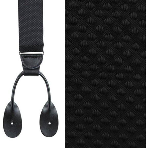 HOLD'EM 100% Silk Suspenders For Men Y-Back Button End – Black Pin Dot - Picture 2 of 7